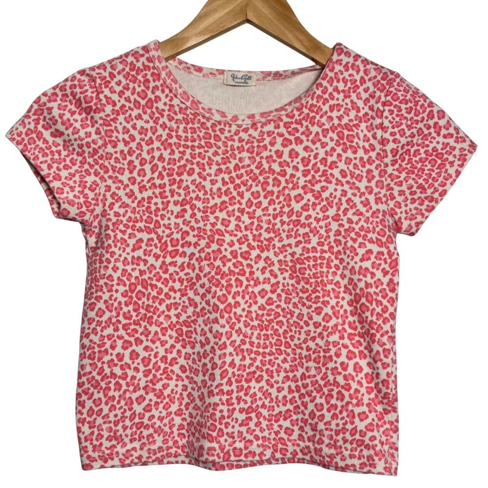 John Galt White Pink Leopard Print Cropped Baby Tee One Size Fits Small Y2K Top